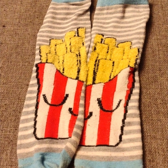 Source Unknown Other - Gray and white striped french fry socks with a blue accent.